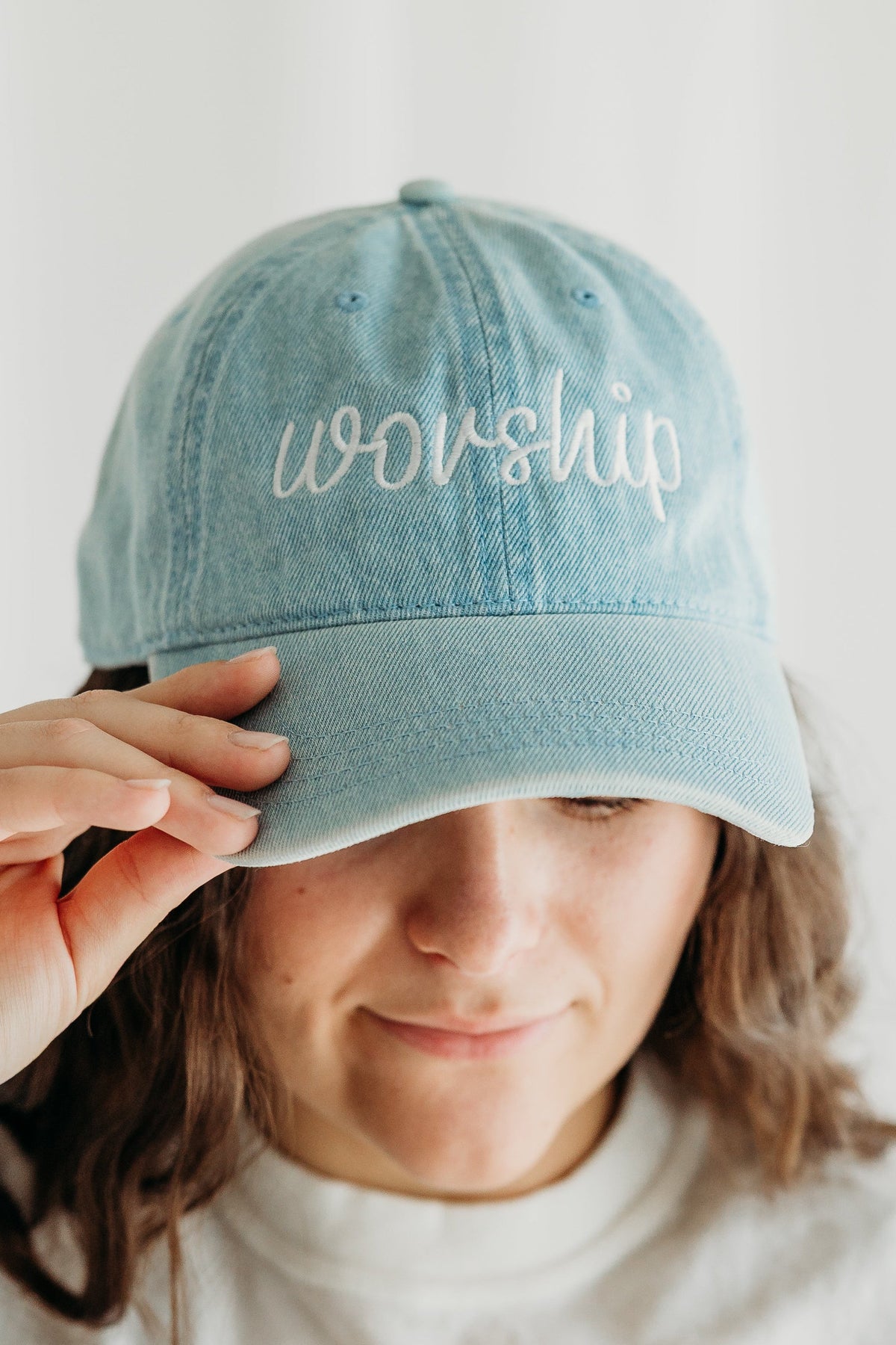 Worship Embroidered Denim Cap